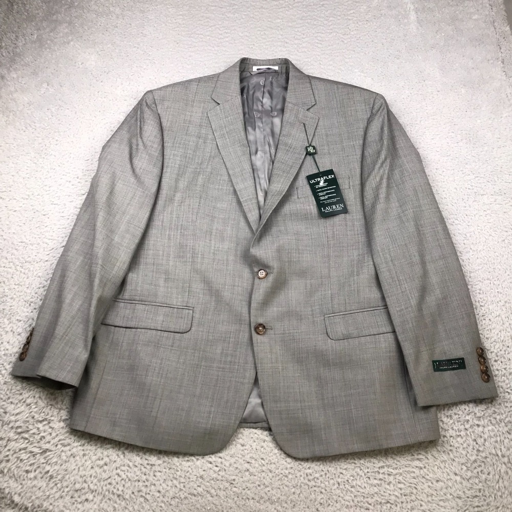 LRL Ralph Lauren Ultra Flex Blazer Mens 46R Gray Wool Stretch Sport Coat NEW NWT